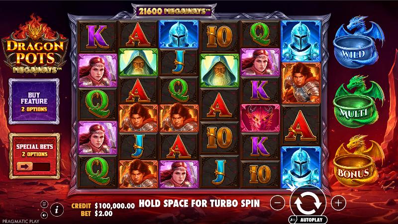 Bonusowa runda Dragon Pots Megaways z kaskadami, Megaways i mnożnikami w akcji